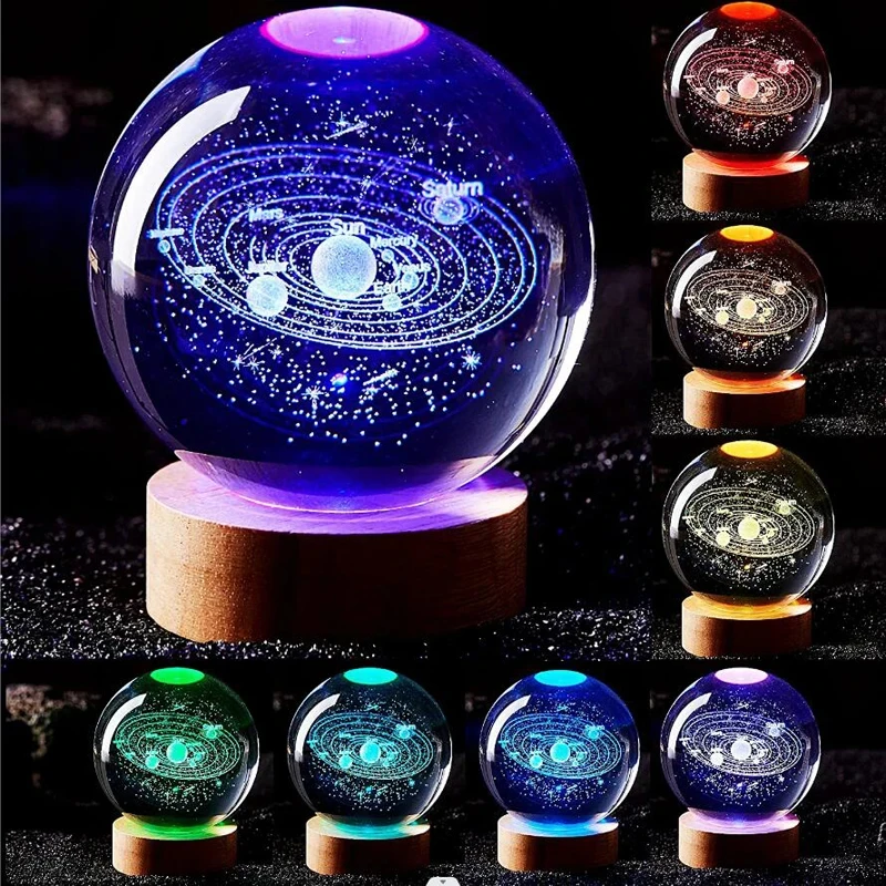 

3D LED Solar System Laser Carving Crystal Ball Color Night Light, Birthday Gift For Girlfriend, Classmates And Children