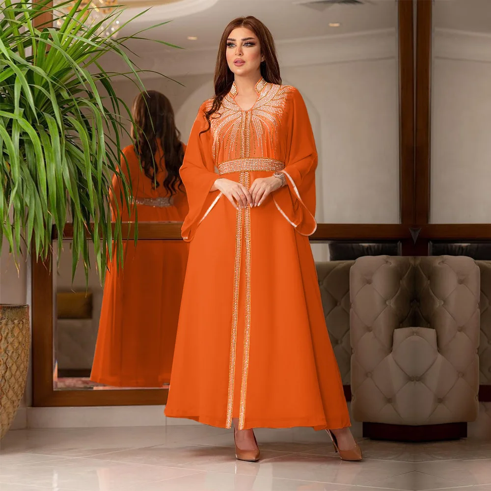 

Muslim women's robe with belt chiffon dress skirt