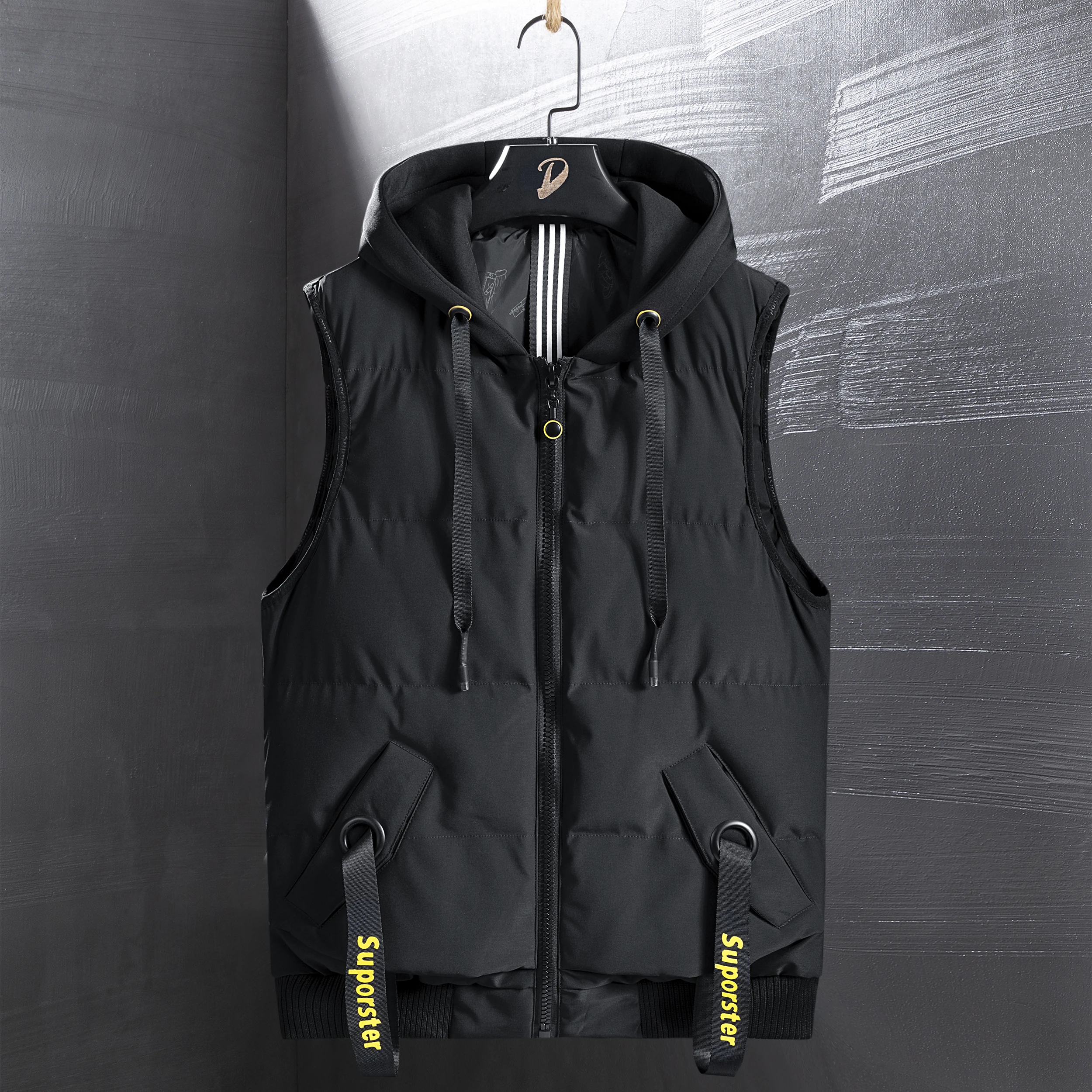 

Elena Store Winter Warm Thick Men Sleeveless Waistcoat New Hooded Coats Casual Solid Color Zipper Vest Jackets Male High Quality