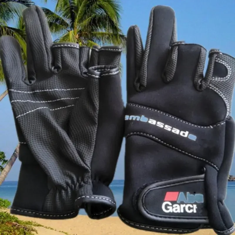 Winter Fishing Gloves, Three Fingers Cut Lure Anti Slip Leather Outdoor Sports Cycling Fingerless