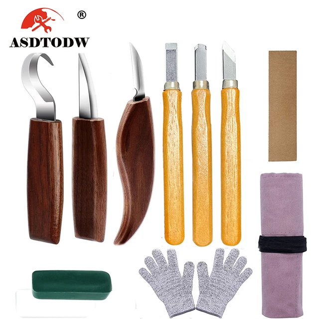 10Pcs Wood Carving Knife Set Beginner Kit Convenient Tools Set Cut  Resistant Gloves Spoon Carving Hook Knife, Wood Carving Whittling Knife,  Chip