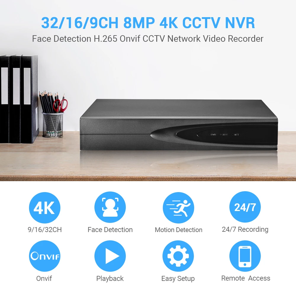 Network Video Recorder 4K 8MP 32CH/16CH/9CH CCTV NVR DVR XMeye ONVIF Face Detection Cloud P2P Home Surveillance Recorder System