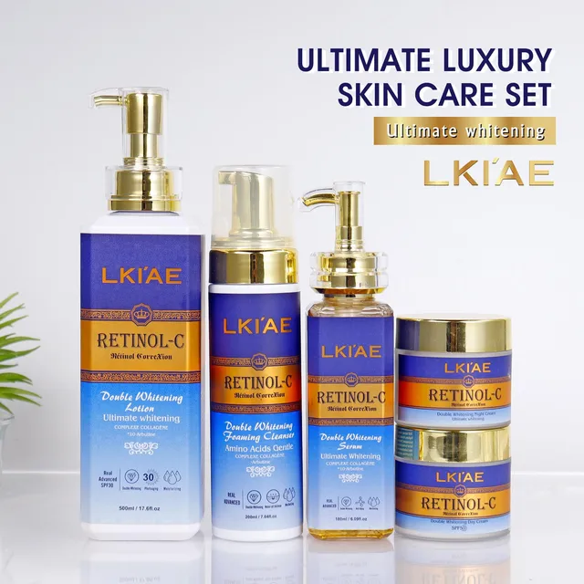 LKIAE Real Retinol Whitening Skin Care Set, feuchtigkeitsspendend, Falten reduzieren, dunkle Flecken, Anti-Aging, mit Kollagen, Schneckenextrakt