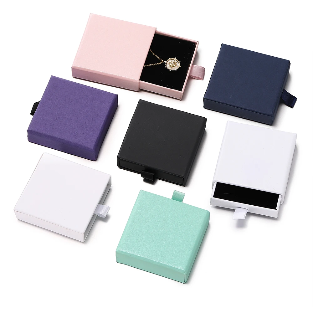 Creative Drawer Jewelry Packaging Box Necklace Ring Earing Bracelet Storage Organizer Display Stand Solid Color Paper Gift 2030