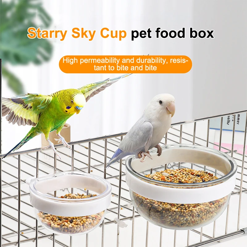 Bird Feeding Bowl Detachable Transparent Plastics Bowl Food Cup For Cage Convenient Hanging Parrots Water Feeder Pet Supplies 2