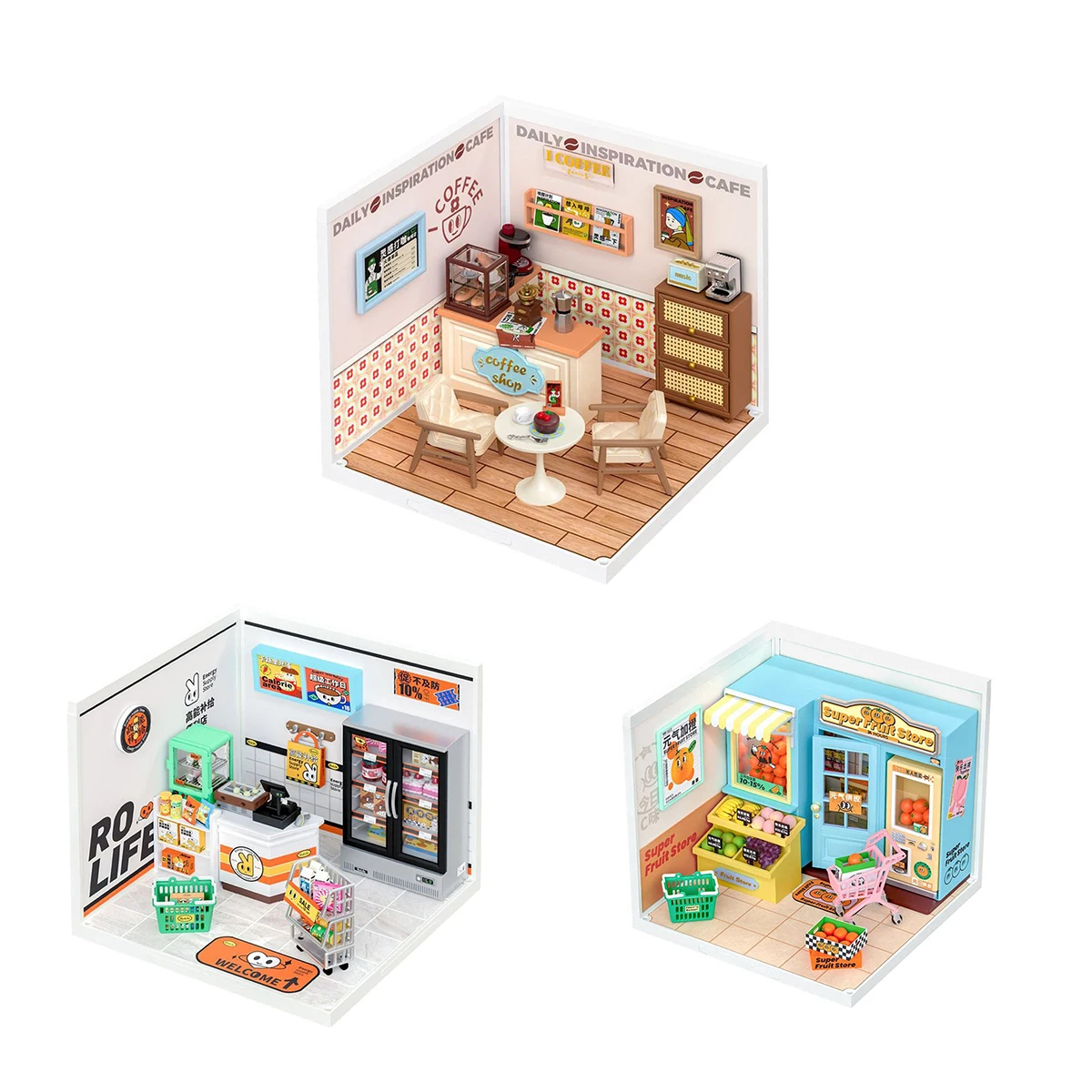 Robotime Rolife Miniature Doll House Kit, 3D plástico Puzzle, Super loja,  Breezy Time Cafe, DIY - AliExpress