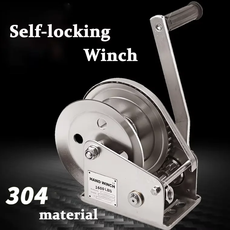 Stainless Steel Manual Winch 1600lbs Hand Cranked Winch Hoist Bi-Directional Self-Locking Hoist Crane Lifting Carry Tool