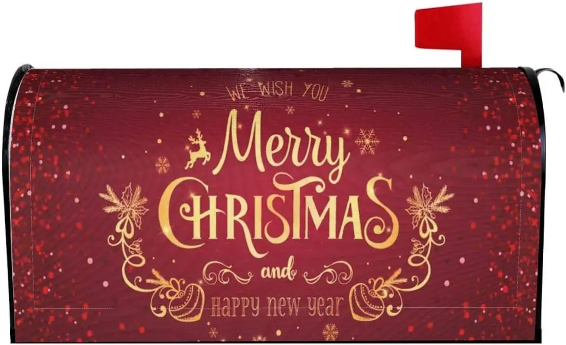 Letter Box Cover with Magnetic Mail Wraps, Mailbox Cover, Post Garden Decor, Merry Christmas, Red, Happy New Year, Winter