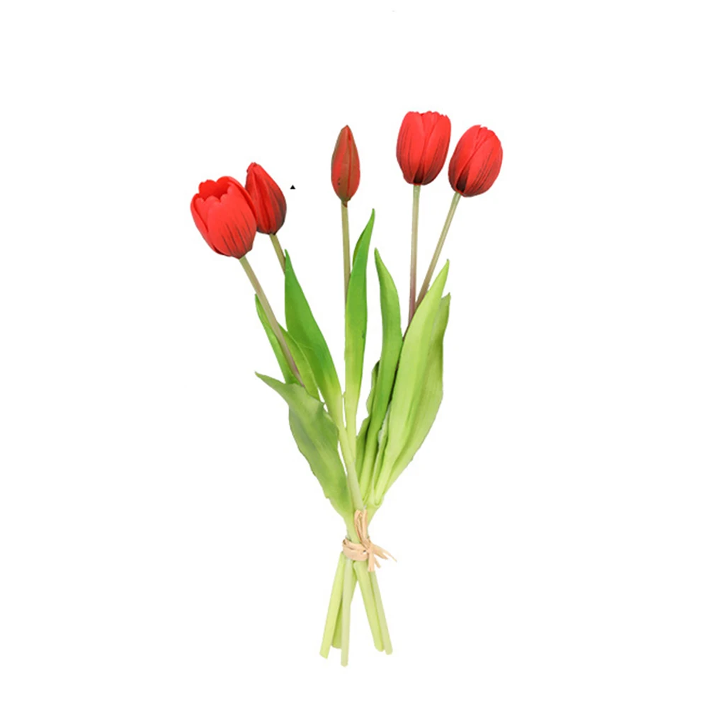 5 Pcs Soft Rubber Artificial  Tulip Bouquet Colorful Hand Tie Fake Flowers Decoration For Living Room Dining Table Wedding Party