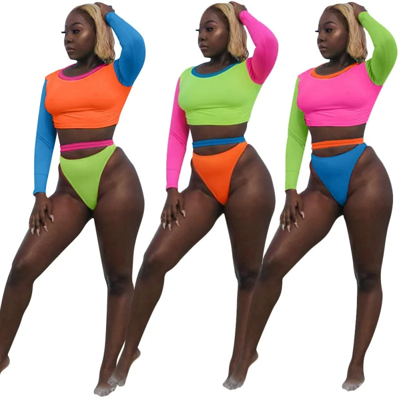 

2023 European and American Fashion Color Contrast Split Swimsuit