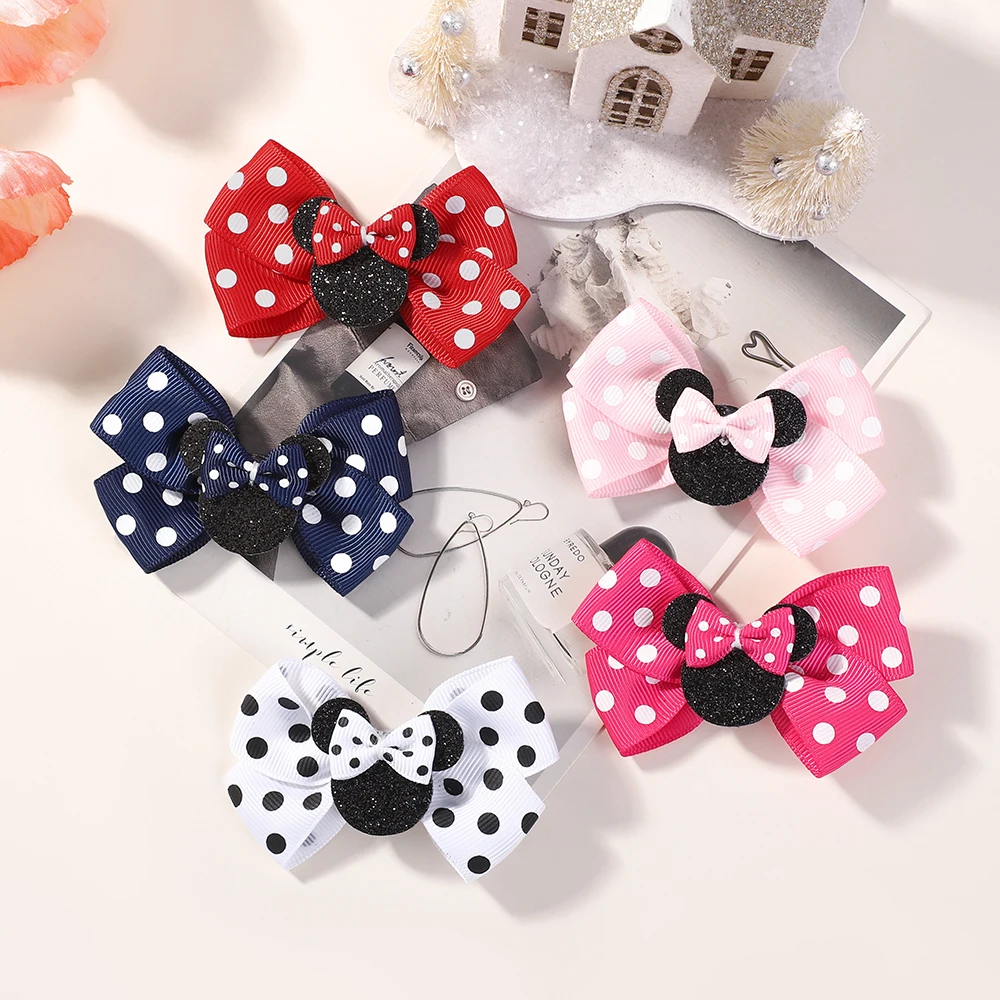 Hair Accessories Baby Girl Polka Dot Bow Hair Clips 4Pcs/lot For Hair kids Cartoon Hairpins Gift Set