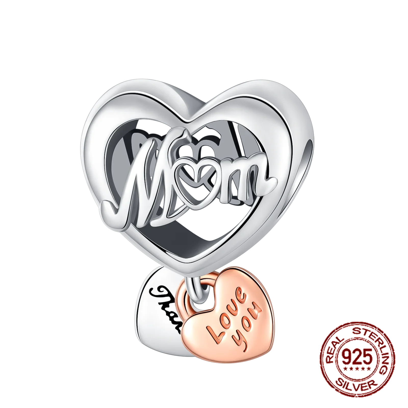 925 Sterling Silver Heart & Mum Dangle Dream Catcher Charm Fit Original Pandora Bracelet DIY Jewelry For Women Bracelet DiyBeads