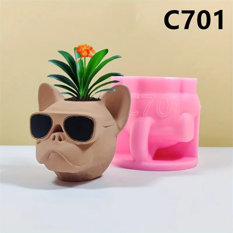 Silicone Mold 3D Dog Succulent Plant Flowerpot Epoxy Cement Mould Sunglasses Dog Vase Gypsum