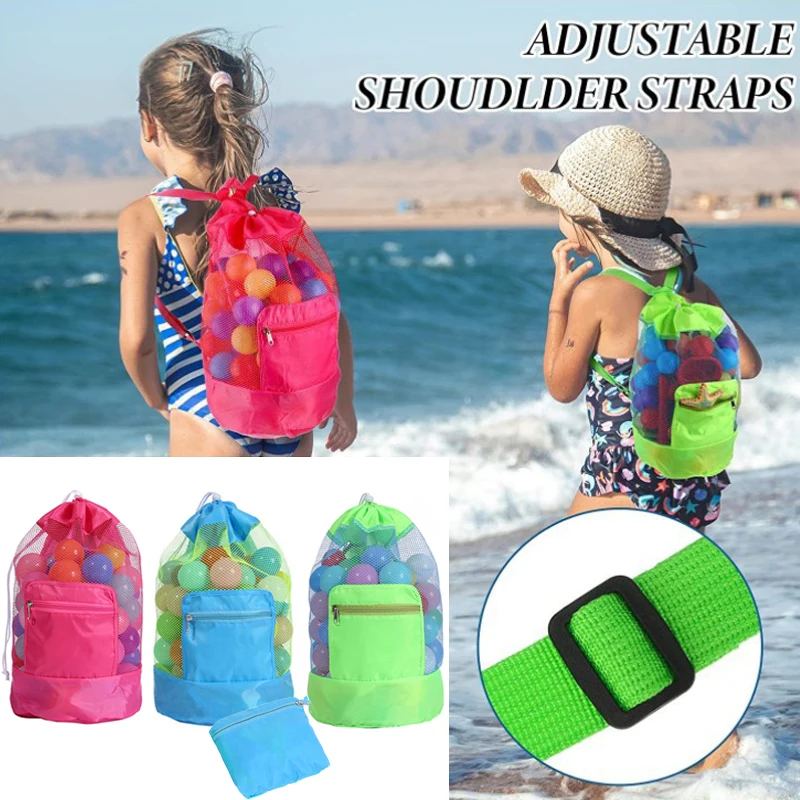 

Beach Storage Backpack Foldable Mesh Pouch Tote Bag Kids Children Large Capacity Travel Toy Organizer Portable Storage Pocket