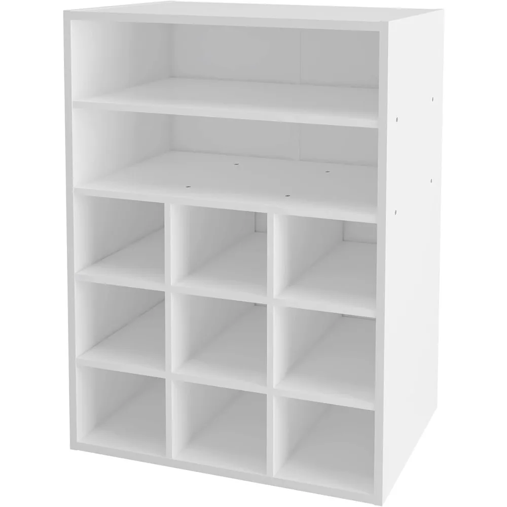 

Stackable Wooden Shoe Rack Organizer, 5-Tier Freestanding Shoe Stand with 9 Organization Cubes 2 Storage shelves for 10-15 Pairs