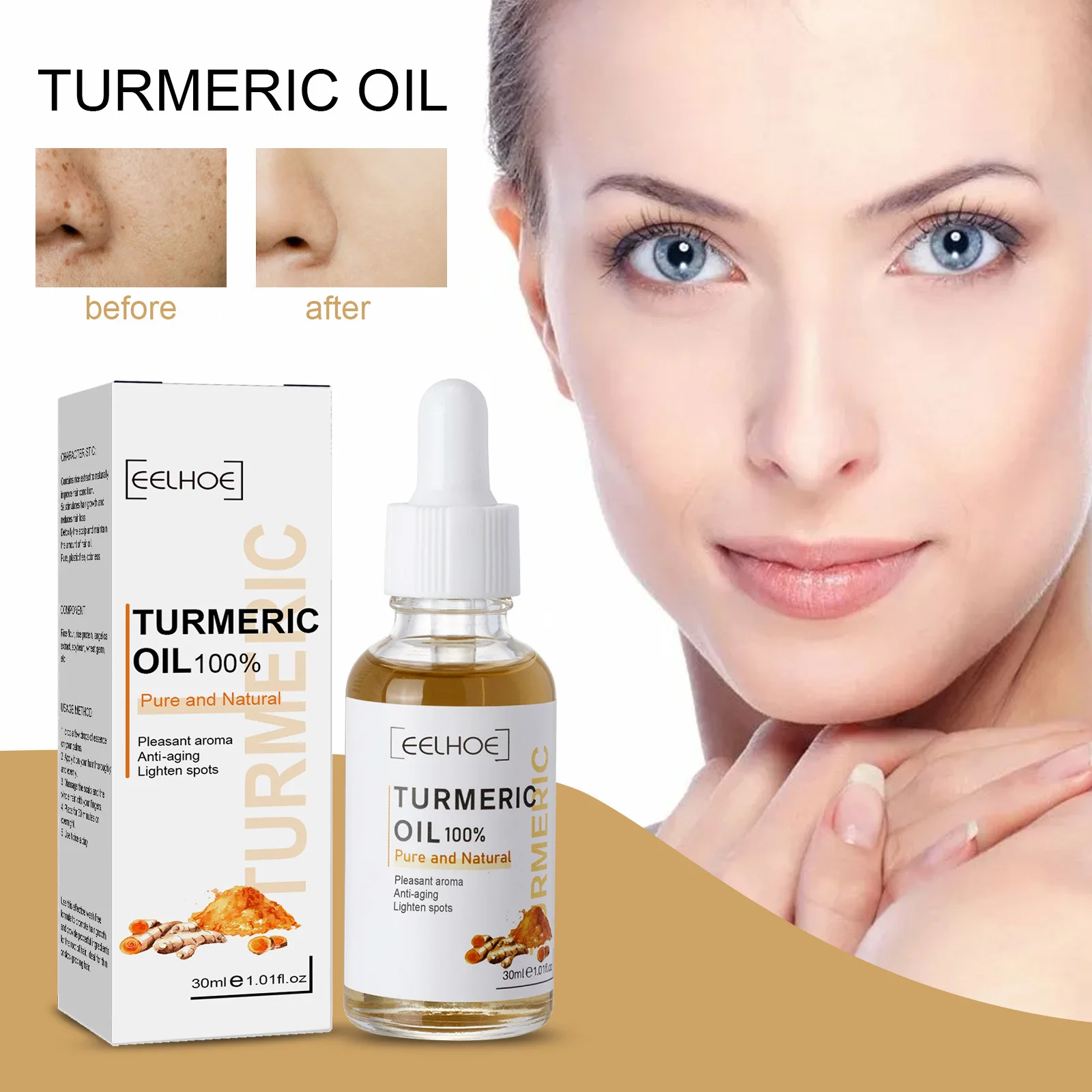 

10ml Turmeric Essential Oil Remove Dark Spots Anti Wrinkle Face Serum Acne Treatment Shrink Pores Whitening Moisturizing