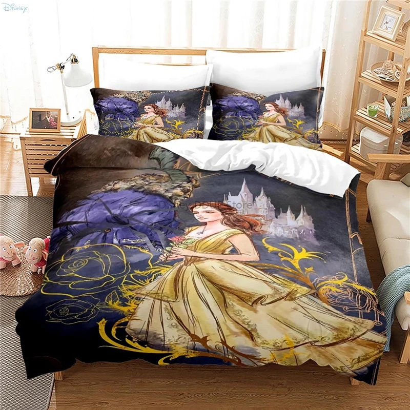 Beauty and The Beast Cartoon Bedding Set Twin Full Queen King Size Comforter Cover Set with Pillowcase Adult Kids Duvet Covers 