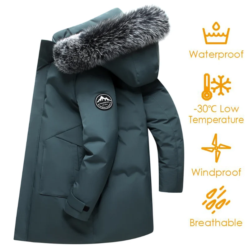Autunno inverno lungo uomo piumino antivento cappotti uomo caldo bianco piumino d'anatra giacca con cappuccio parka Multi tasche soprabito maschile 3