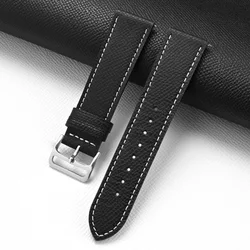 Luxurious Genuine Leather Strap in Orange Green - Retro Cowhide Quick Release Watch Band Belt - 20mm (Black white)