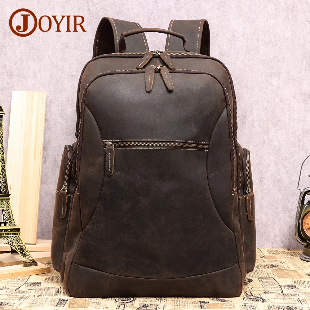 

JOYIR Crazy Horse Leather Men Vintage Backpack Casual Travel Bag for 17 inch Laptop Bags School Business Daypack Male