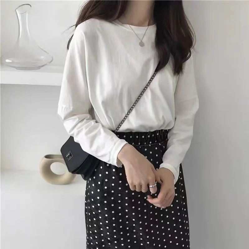 White Long Sve T-irt Women's Mid-Length Inner Wear Base irt Early Autumn New Arrival Spring Commute Sle round Ne