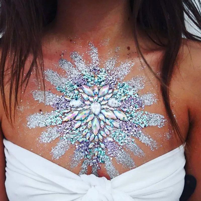 3D Shiny Crystal Girl Temporary Tattoo Sticker Chest Acrylic Rhinestone Chest Sticker Diamond Strip Carnival Party Ornamen tattoo sticker temporary tattoos