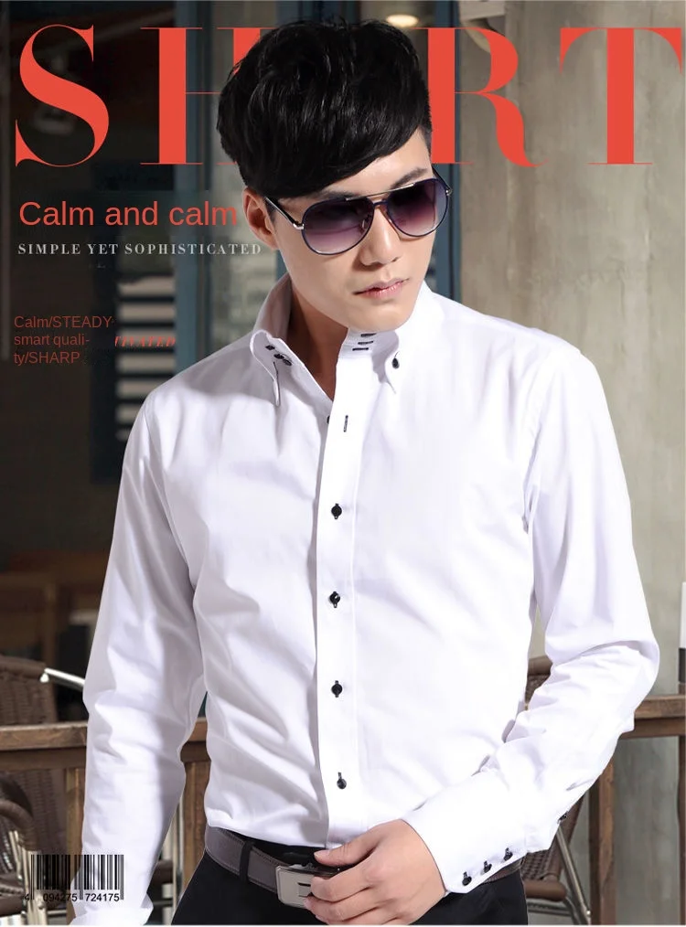 Description Picture 2 of itemMen's Casual Shirt Long Sleeve Korean Trends Fashion Button-down Collared Shirt Business Dress Shirts Slim Fit Designer Shirts