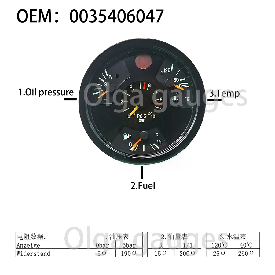 4 in 1 New Combination table assembly MB combination table for mercedes-benz heavy trucks 0035406047 Double needle 24V 140MM