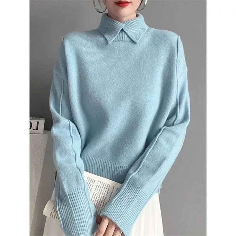 Autumn Long Sleeves Women Sweater European Station Loose Fitting Female Knitwear Solid Color Fashion Ladies Pullover Knitting 3