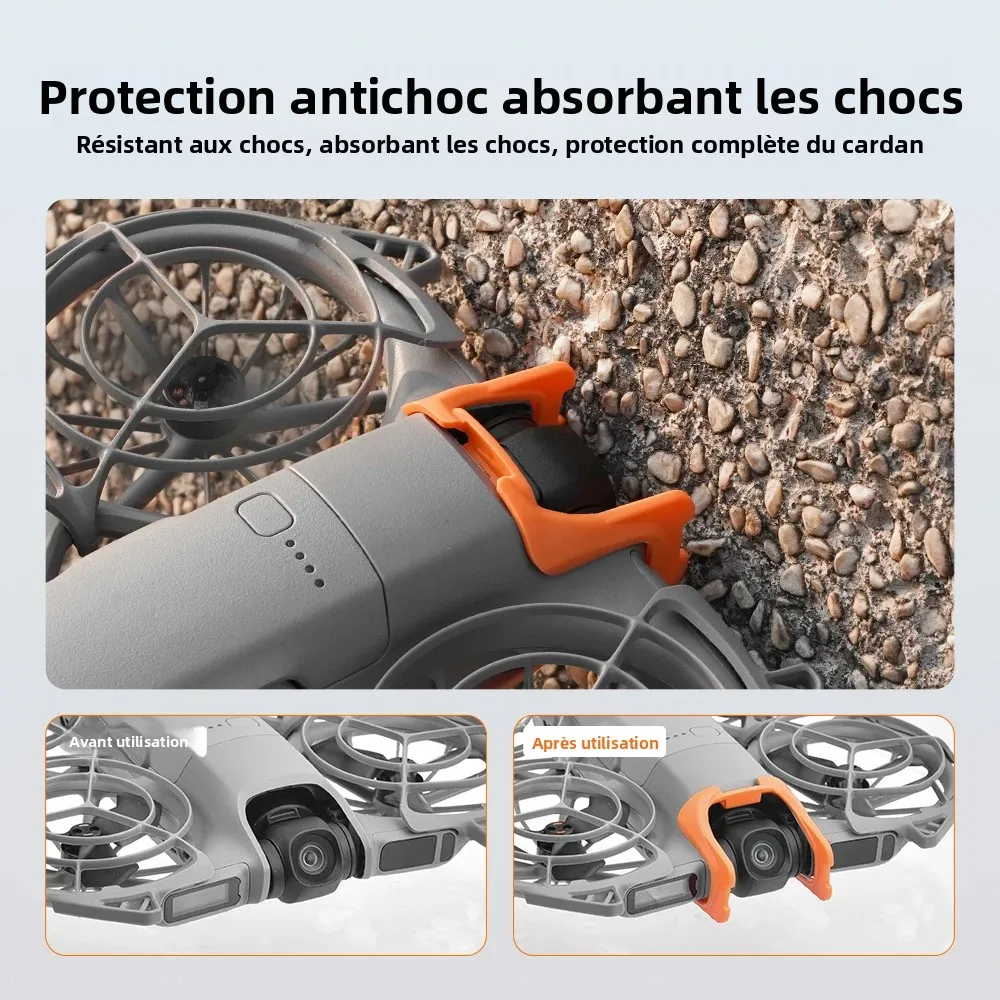 Détail du cache objectif inclus dans la protection anti-collision pour stabilisateur DJI Neo 2.