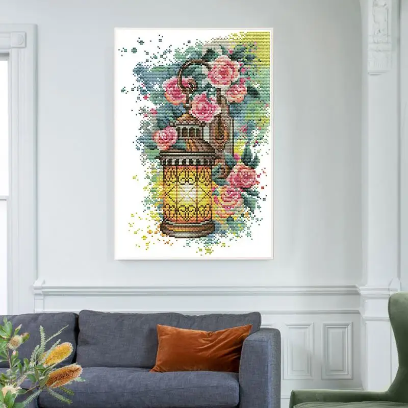 DIY Floral Pattern Rose Wall Sconce Cross Stitch Kit 14CT 16CT 11CT Printed Fabric Embroidery Sewing DIY Hand Needlework