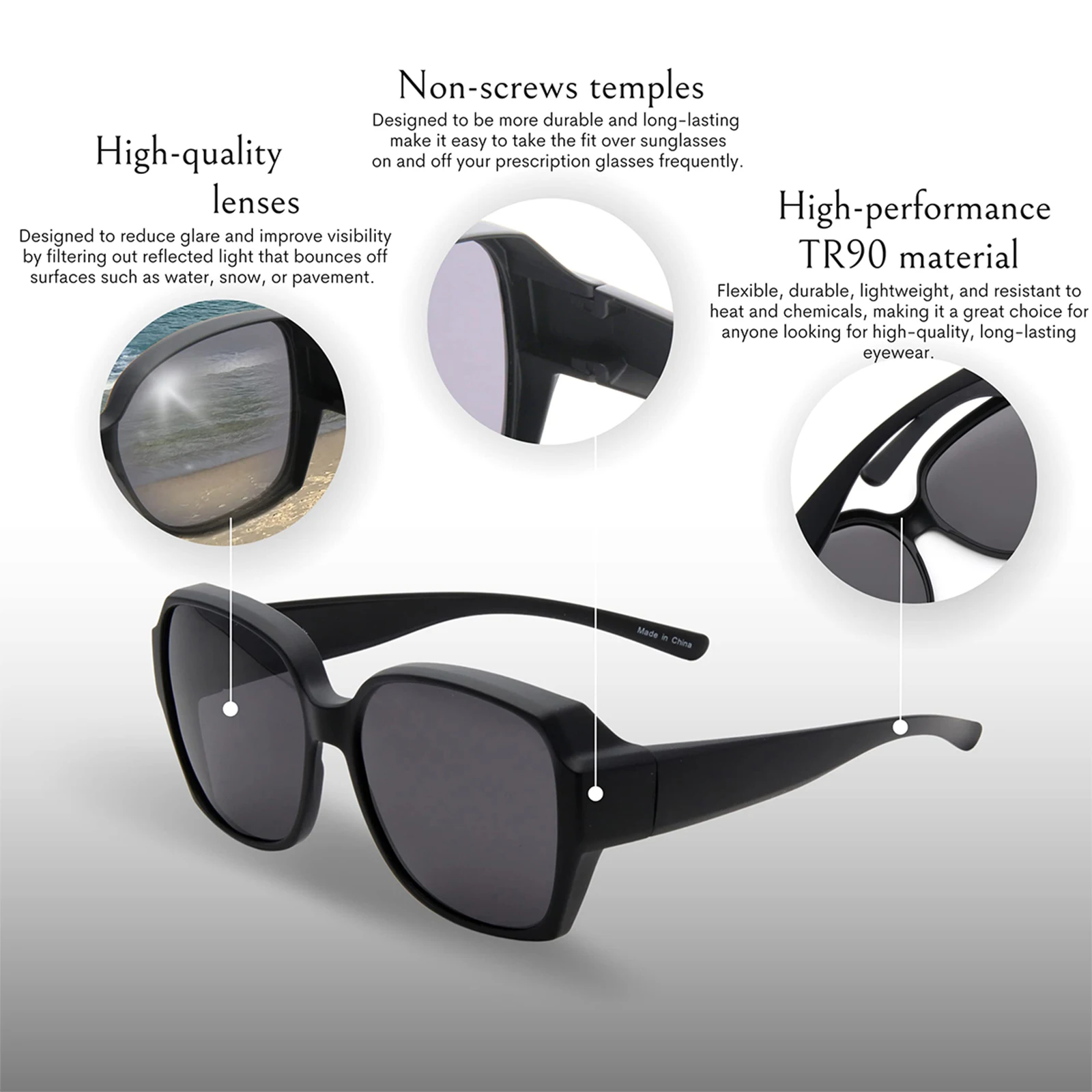 Set of 2 Stylish Square Clip-On Sunglasses with UV400 Protection
