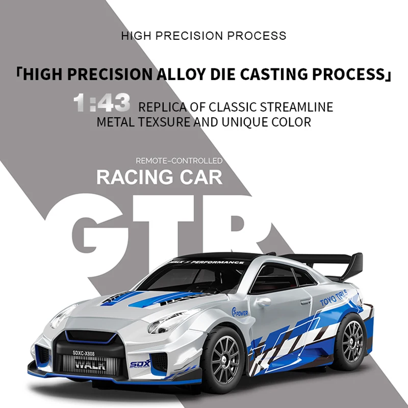 1:43 RC 4wd Drift Alloy Car With Gyro Alloy Remote Control Car Toy Gift For Children Boys Christmas Halloween Gifts