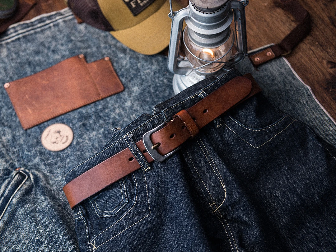 Handmade Genuine Leather Men's Waist Belt 38MM Steel Buckle Belts For Jean - Shop yaoguo Belts - Pinkoi
