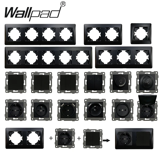 Matte EU ซ็อกเก็ตสวิทช์พลาสติกสีดํากรอบ Wallpad DIY ข้อมูลทีวีดาวเทียมผ้าม่าน Dimmer พัดลม 1 2 Gang 2 Way Switch รอบกล่อง 1