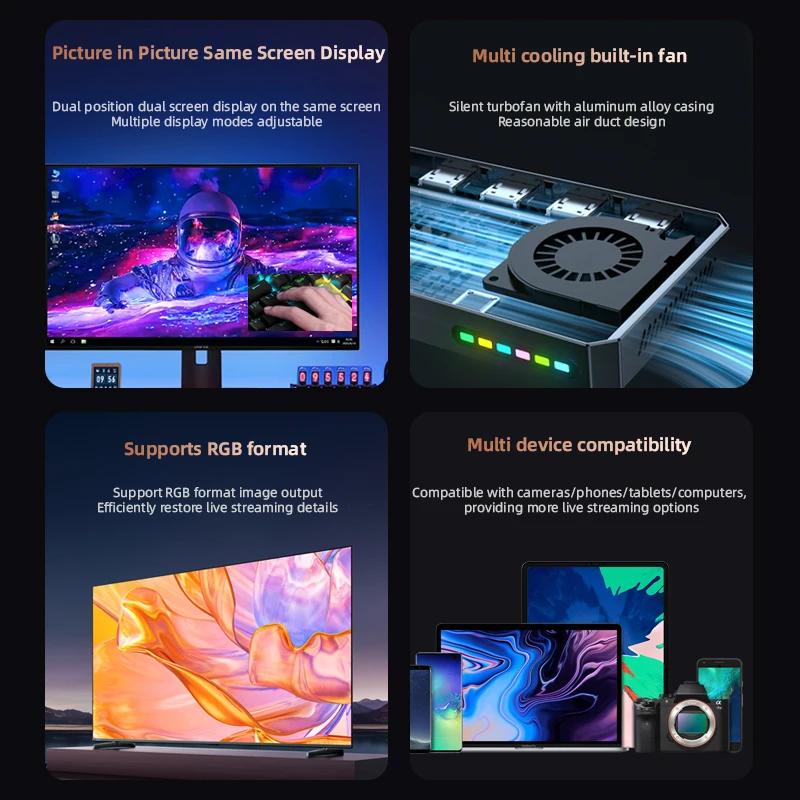 피바 USB3.2 Gen2 4K 60Hz 캡처 카드 비디오 & 오디오 게임 카드 HDMI 폰 태블릿 OBS 라이브 방송 타입 C 출력 MP4 포맷