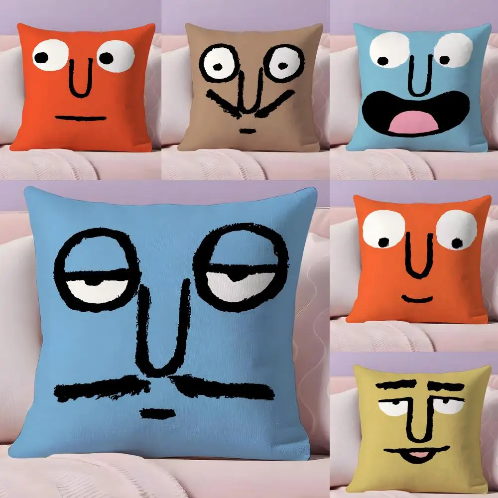 미적 예술 J-Jean J-Jullien 쿠션 커버 짧은 플러시 양면 인쇄 사각형 투척 베개 커버 소파 홈 쿠션 장식