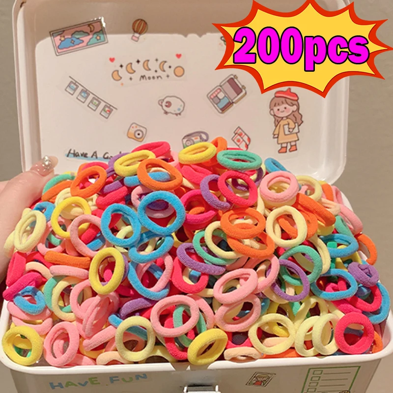 

50/200 шт., разноцветные эластичные резинки для волос