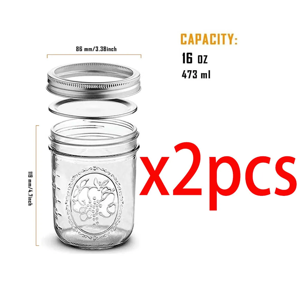 Frascos de albañil de boca ancha de 16oz con tapas, tarros de conservas con tapas y bandas herméticas de metal para fermentación, encurrimiento, congelación y conservar