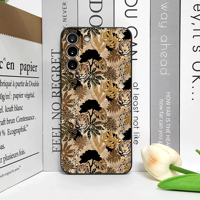 Vintage Art Palm Leaf Zebra Leopard Print Soft Phone Case