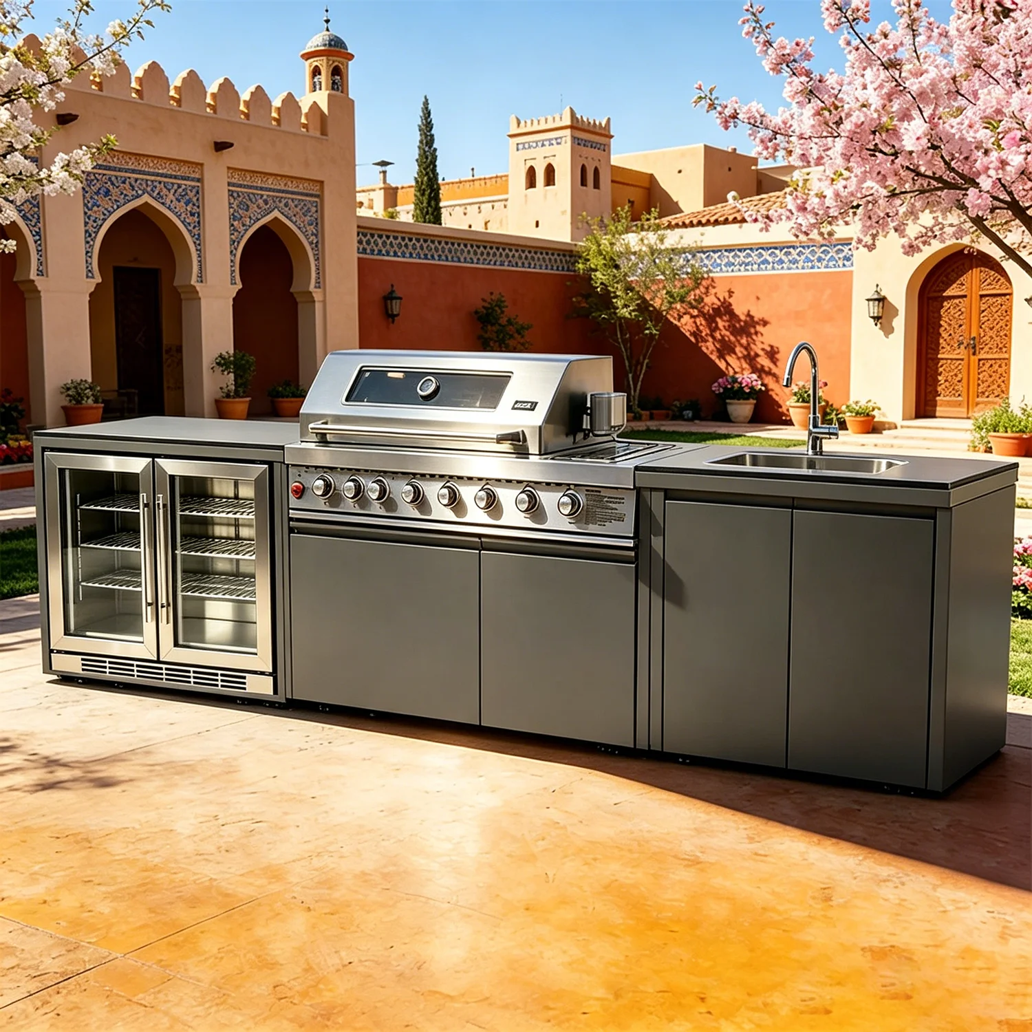 Cucine Complete per Esterni, Set di Mobili Durevoli con Isole e Carrelli da Cucina, Ensemble Casserole De Cuisine - immagine 3