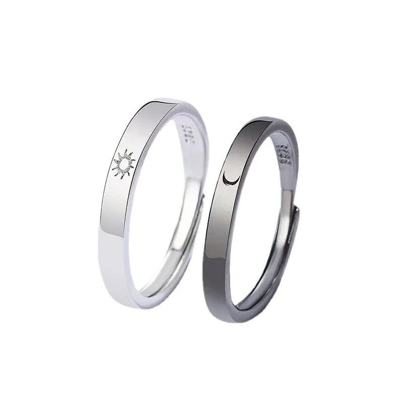 Classic Sun Moon Opening Couple Ring For Women Men New Trendy Charm Black Star Ring Jewelry Wedding Anniversary Gifts