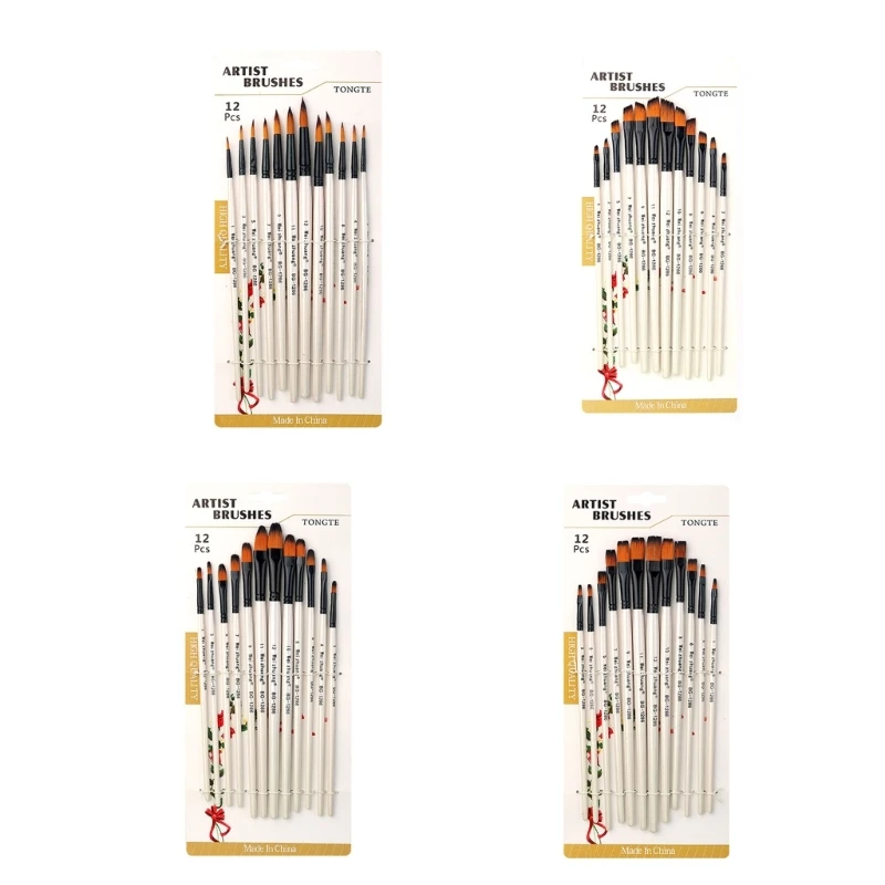 

12Pcs Professional Paint Brush Fine/Round/Flat/Oblique Tip, Artist Paint Brush for Acrylic Watercolor Gouache Painting