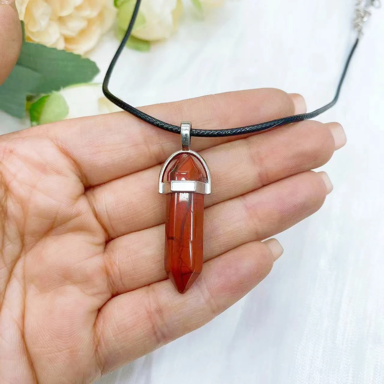 Crystal Amethyst Lapis Pink Quartz Hexagonal Column Pendant