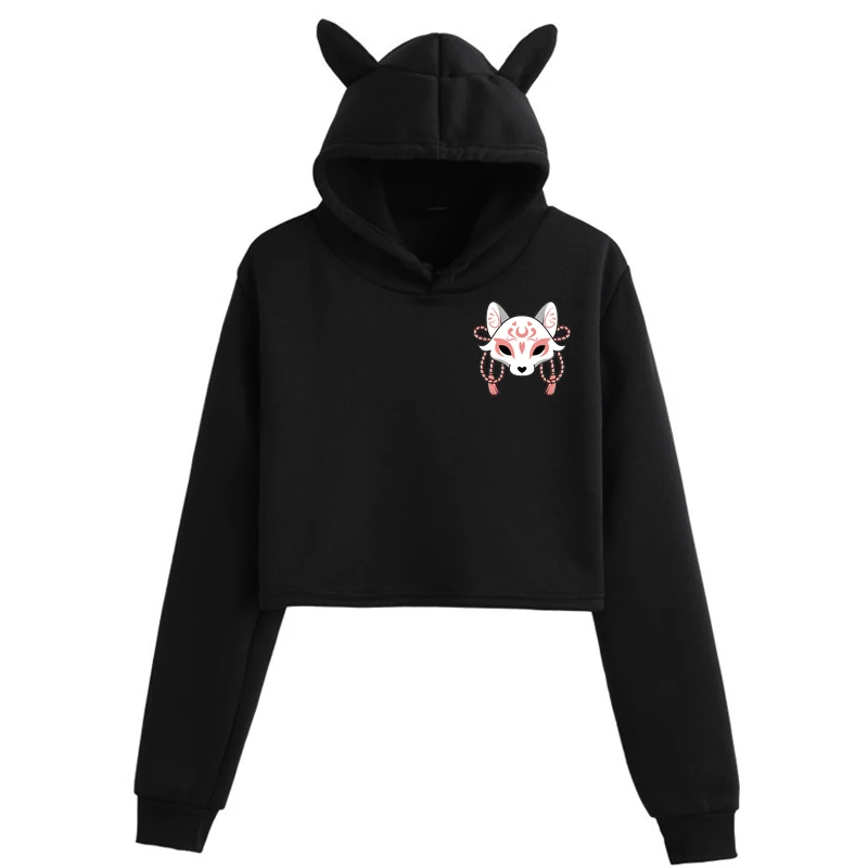 

Fox mask Crop Tops for Women Streetwear Daily Casual Fashion crop Hoodie Spring and Autumn high street Female Cropped Hoodies