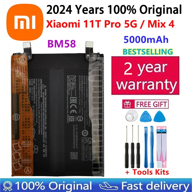 

2024 Years 100% Original New High Quality Xiaomi 11T Pro 5G Mix 4 Mix4 Battery 5000mAh BM58 Cellphone Replacement Batteries