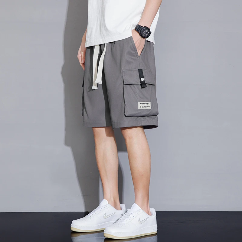 Safari Style Sports Casual Shorts Men's Clothing Loose Straight Summer Thin Stylish Pockets Spliced Basic Solid Color Knee Pants