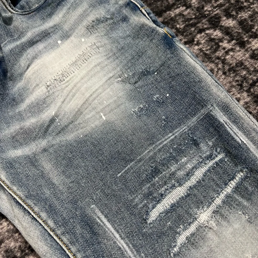 men scratch distressed slim fit blue jeans 4