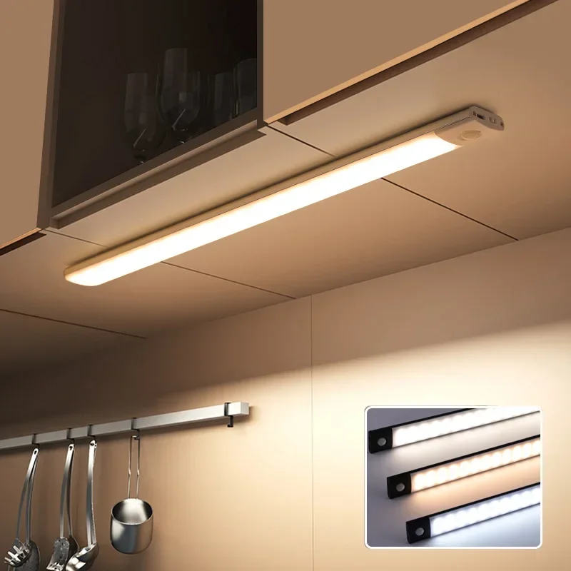 Lumières LED sans fil rechargeables USB sous armoire, détecteur de mouvement, veilleuse, lampes pour cuisine, chambre, éclairage de garde-robe