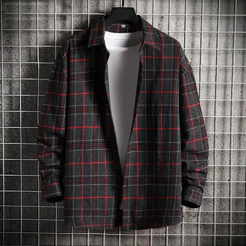 Spring Men's Flannel Cotton Long Sleeve Plaid Shirt High Quality Button Down Casual Shirt For Men Slim Fit Fashion All-Match 1